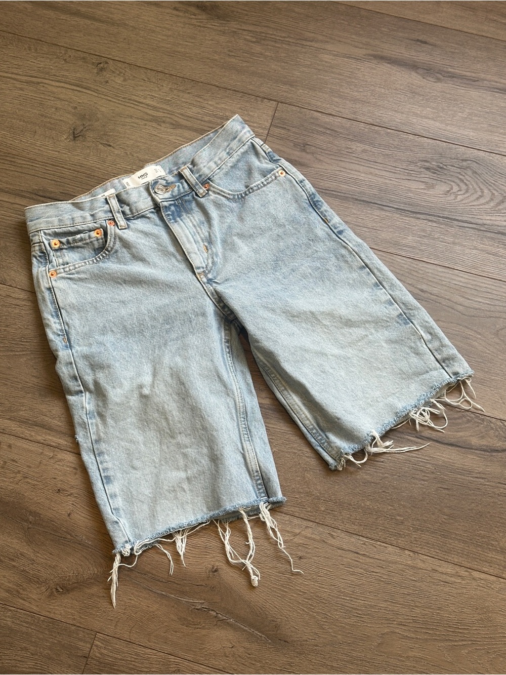 MNG Light Blue Distressed Denim Bermuda Shorts